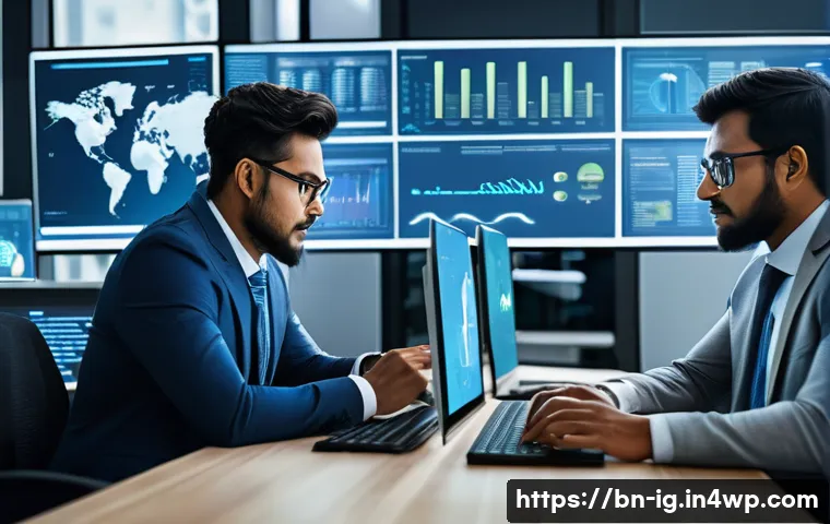 정신건강과 관련된 데이터 보안 문제 - A professional office scene showing a diverse team of cybersecurity experts analyzing mental health ...