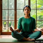Home 23 정신건강과 관련된 최신 기술 연구 결과 - A serene digital meditation scene featuring a Bengali woman in comfortable casual clothing using a s...